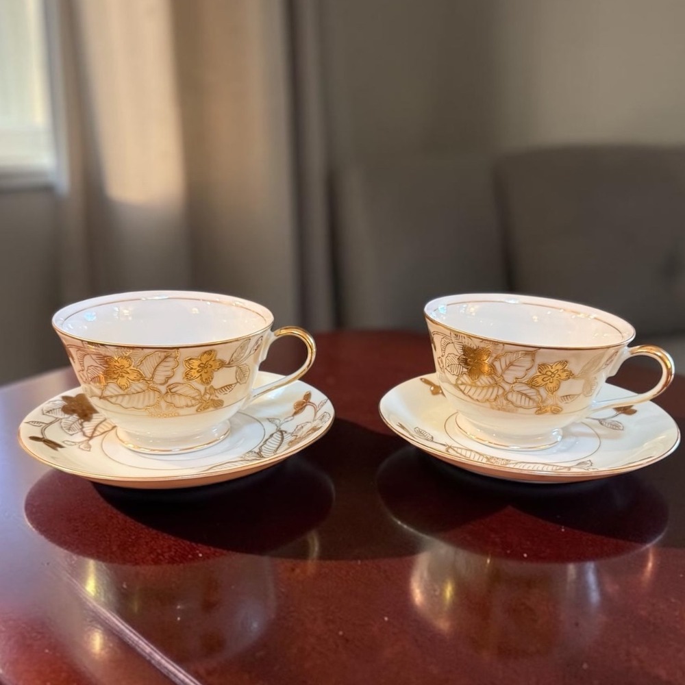 VTG Craftsman China Anniversary 178-R Tea Cup Saucer Set 2pc Gold Floral Japan